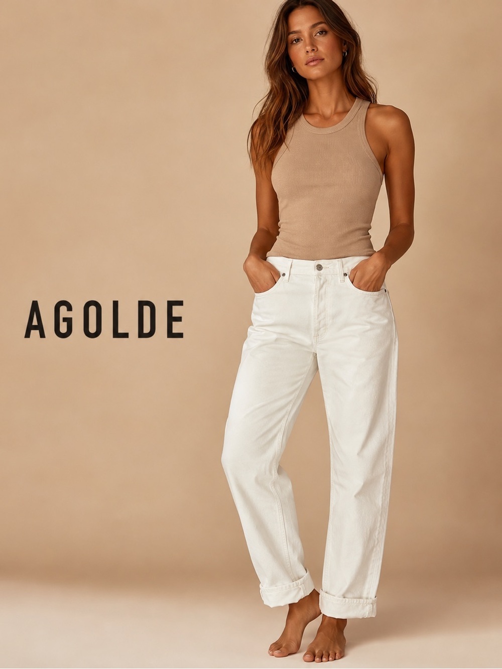 AGOLDE 90's Pinch Waist Easy Straight Jeans NWT Size 30 Ecru Ivory Premium